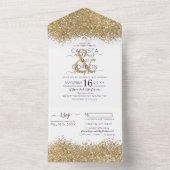 Luxury Gold White Glitter Confetti Wedding All In One Uitnodiging (Binnen)