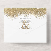 Luxury Gold White Glitter Confetti Wedding All In One Uitnodiging (Achterkant)