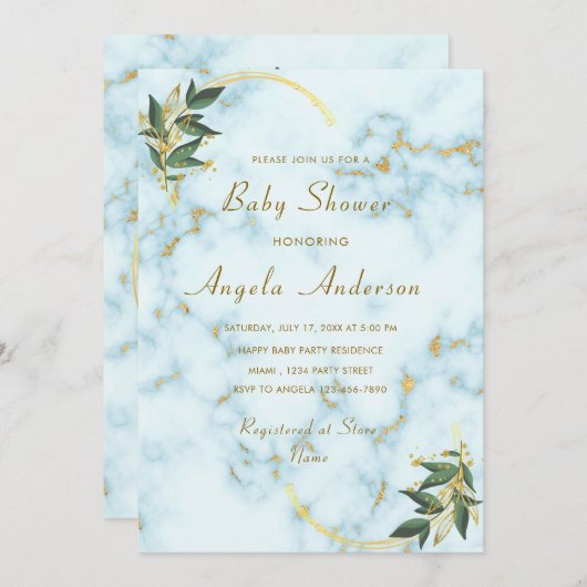 Luxury Gold White Marble Baby shower Invitation (Voorkant / Achterkant)
