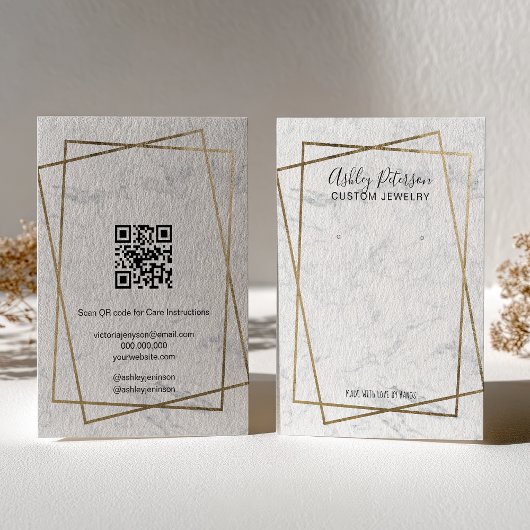 Luxury Gold White Marble QR code Earring Display Visitekaartje