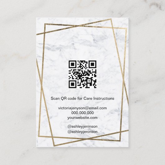 Luxury Gold White Marble QR code Earring Display Visitekaartje (Achterkant)