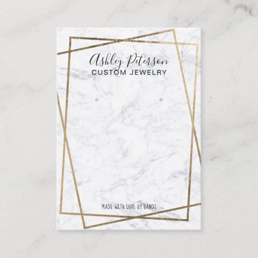 Luxury Gold White Marble QR code Earring Display Visitekaartje (Voorkant)