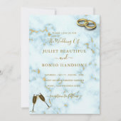 Luxury Gold White Marble Rings Wedding Uitnodiging (Voorkant)