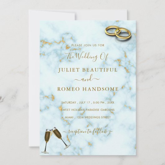 Luxury Gold White Marble Rings Wedding Uitnodiging (Voorkant)