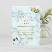 Luxury Gold White Marble Rings Wedding Uitnodiging (Staand voorkant)