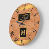 Luxury Gold Wood Modern Monogramma Grote Klok (Hoek)