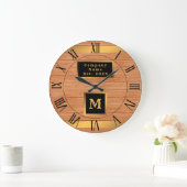Luxury Gold Wood Modern Monogramma Grote Klok (Huis)