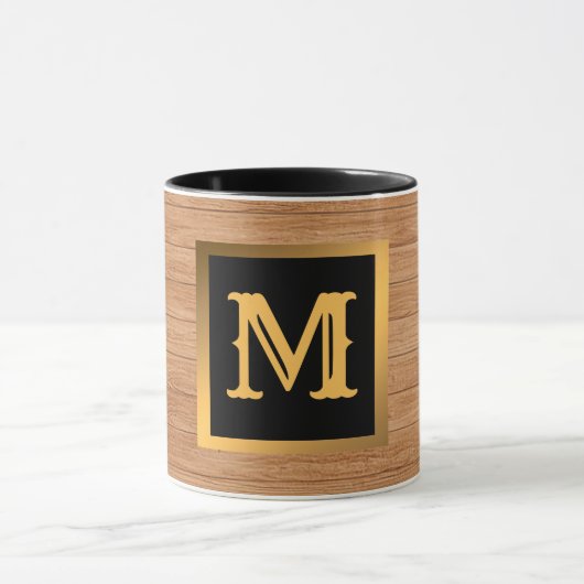 Luxury Gold Wood Modern Monogrammed Mok (Midden)