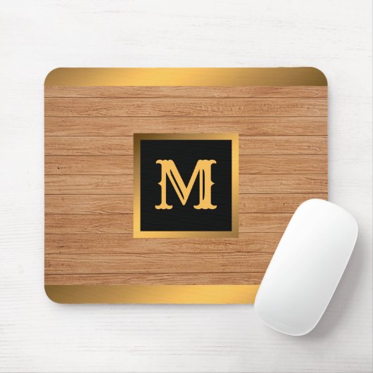 Luxury Gold Wood Modern Monogrammed Muismat (Met muis)