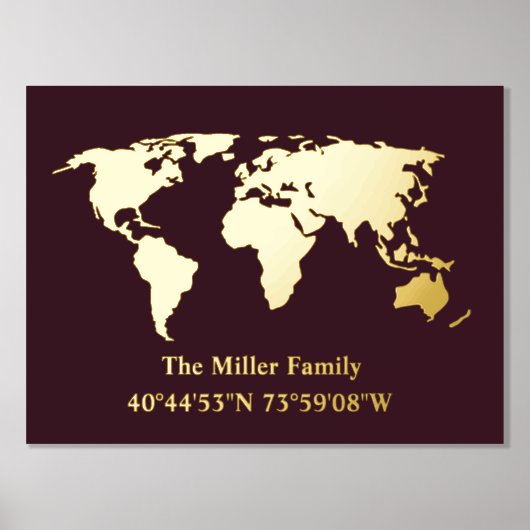 luxury gold world map longitude latitude home real folie afdrukken (Voorkant)