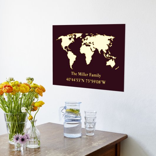 luxury gold world map longitude latitude home real folie afdrukken (Laag (Keuken))