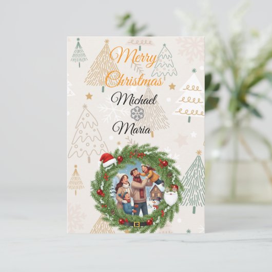 LUXURY Gold Wreath Photo Card | Holiday 2026 Kaart (Staand voorkant)