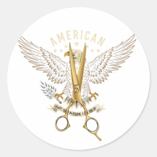 Luxury Golden Barber Scissors Eagle Wings Sticker