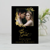 Luxury Golden Branches Frame Chic Photo Wedding Folie Uitnodiging (Staand Voorkant)