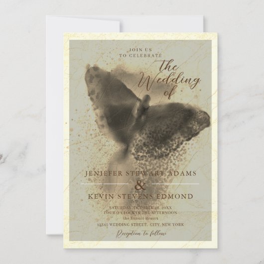 Luxury Golden Butterfly Photo Overlay Wedding Kaart (Voorkant)
