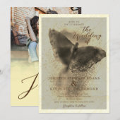 Luxury Golden Butterfly Photo Overlay Wedding Kaart (Voorkant / Achterkant)