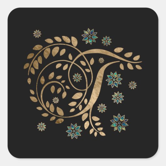 Luxury Golden Calligraphy Monogram met brief T Vierkante Sticker (Voorkant)