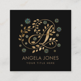 Luxury Golden Calligraphy Monogram met letter A Vierkante Visitekaartje