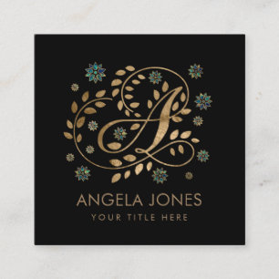 Luxury Golden Calligraphy Monogram met letter A Vierkante Visitekaartje