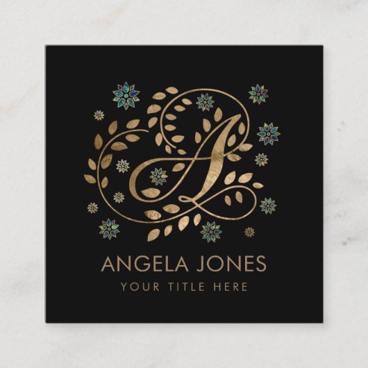 Luxury Golden Calligraphy Monogram met letter A Vierkante Visitekaartje (Voorkant)
