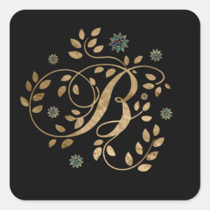 Luxury Golden Calligraphy Monogram met letter B Vierkante Sticker