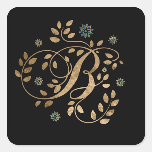 Luxury Golden Calligraphy Monogram met letter B Vierkante Sticker (Voorkant)
