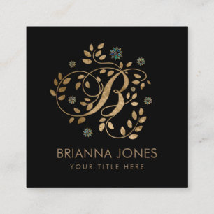 Luxury Golden Calligraphy Monogram met letter B Vierkante Visitekaartje