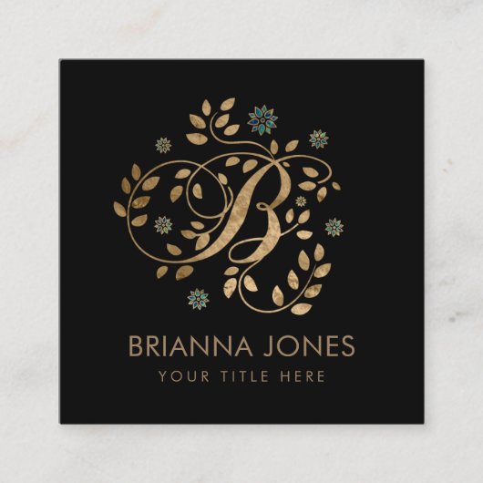 Luxury Golden Calligraphy Monogram met letter B Vierkante Visitekaartje (Voorkant)
