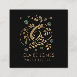 Luxury Golden Calligraphy Monogram met letter C Vierkante Visitekaartje