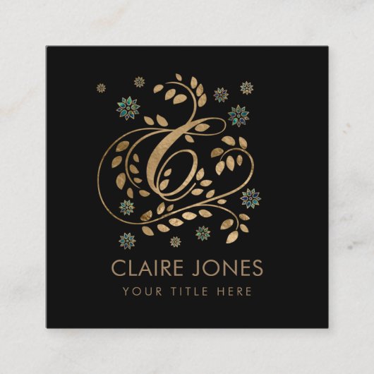 Luxury Golden Calligraphy Monogram met letter C Vierkante Visitekaartje (Voorkant)