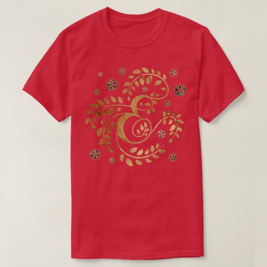 Luxury Golden Calligraphy Monogram met letter E T-shirt (Design voorkant)