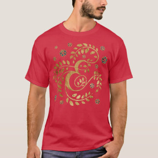 Luxury Golden Calligraphy Monogram met letter E T-shirt