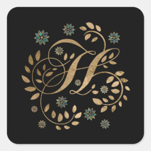 Luxury Golden Calligraphy Monogram met letter H Vierkante Sticker
