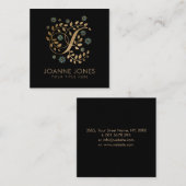 Luxury Golden Calligraphy Monogram met letter J Vierkante Visitekaartje (Voorkant / Achterkant)