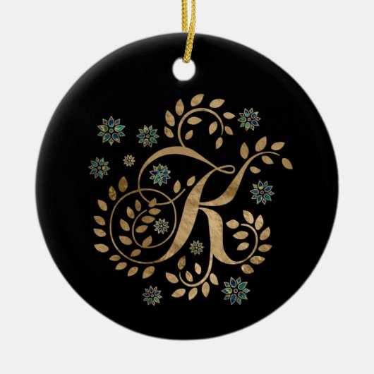 Luxury Golden Calligraphy Monogram met letter K Keramisch Ornament (Voorkant)