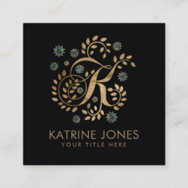 Luxury Golden Calligraphy Monogram met letter K Vierkante Visitekaartje