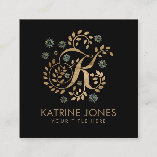 Luxury Golden Calligraphy Monogram met letter K Vierkante Visitekaartje (Voorkant)
