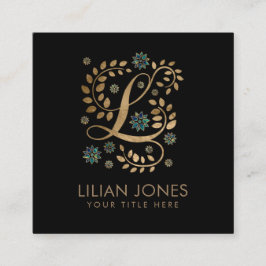 Luxury Golden Calligraphy Monogram met letter L Vierkante Visitekaartje