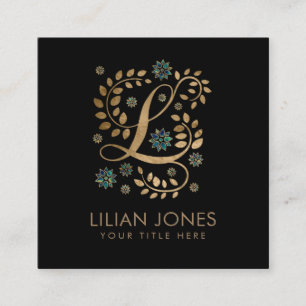 Luxury Golden Calligraphy Monogram met letter L Vierkante Visitekaartje