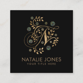 Luxury Golden Calligraphy Monogram met letter N Vierkante Visitekaartje