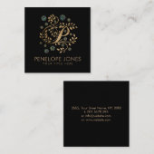 Luxury Golden Calligraphy Monogram met letter P Vierkante Visitekaartje (Voorkant / Achterkant)