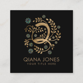 Luxury Golden Calligraphy Monogram met letter Q Vierkante Visitekaartje