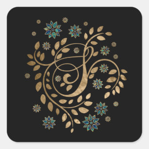 Luxury Golden Calligraphy Monogram met letter S Vierkante Sticker