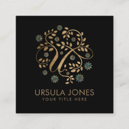 Luxury Golden Calligraphy Monogram met letter U Vierkante Visitekaartje
