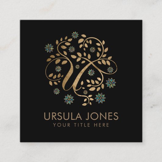 Luxury Golden Calligraphy Monogram met letter U Vierkante Visitekaartje (Voorkant)