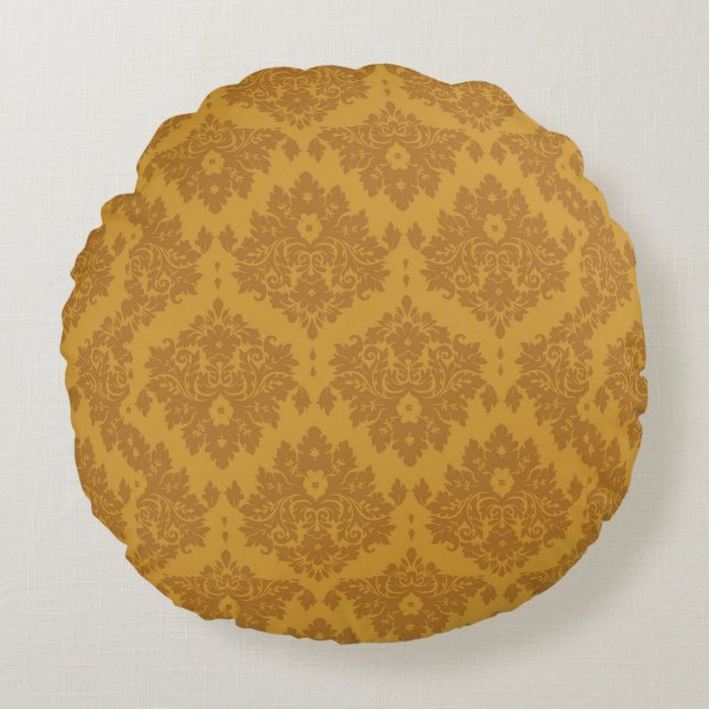 Luxury Golden Damask Rond Kussen (Voorkant)
