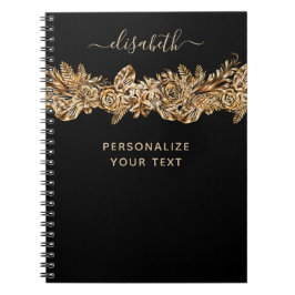 Luxury Golden Flowers Elegant Chic Classy Black Notitieboek