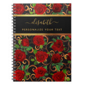 Luxury Golden Flowers Elegant Chic Classy Black Notitieboek (Voorkant)