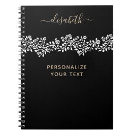Luxury Golden Flowers Elegant Chic Classy Black Notitieboek