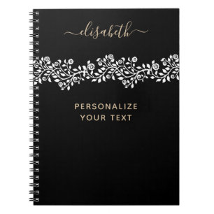Luxury Golden Flowers Elegant Chic Classy Black Notitieboek
